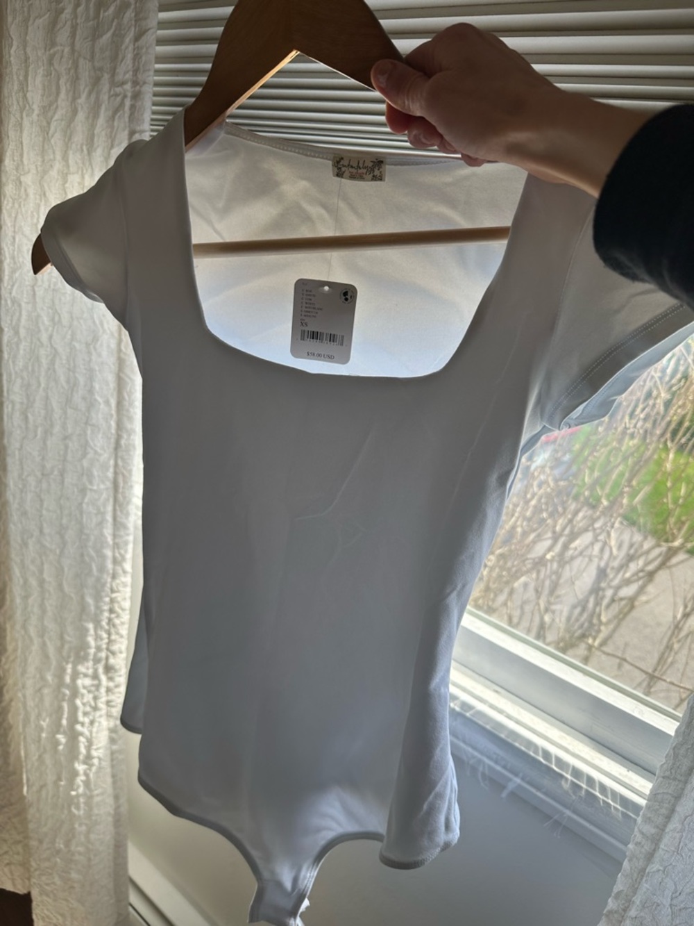 Free People White Square-Neck Short Sleeve Bodysuit